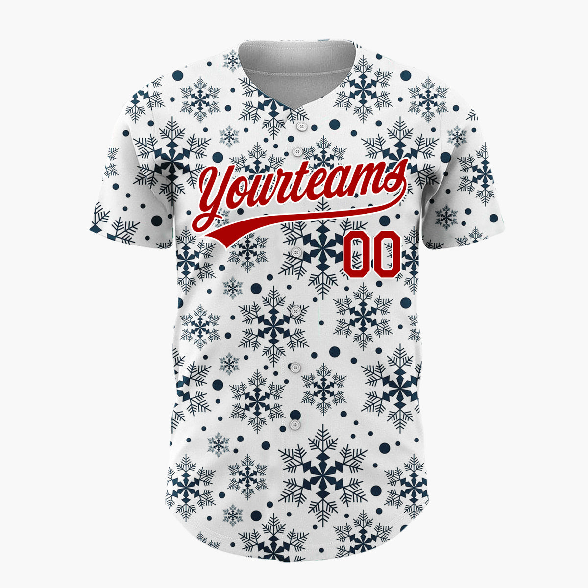 Custom White Dark Blue Snowflakes Repeat Geometric Pattern Christmas Baseball Jersey