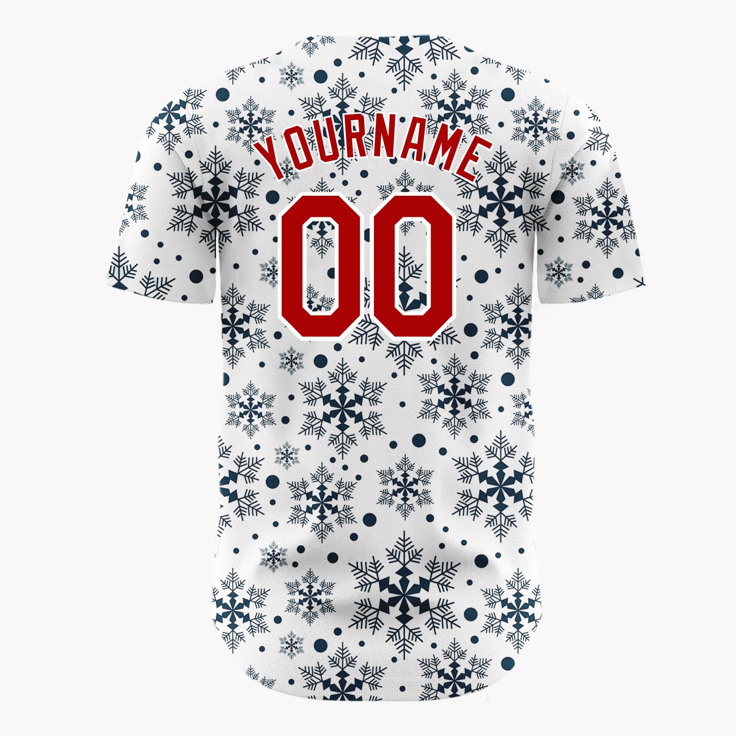 Custom White Dark Blue Snowflakes Repeat Geometric Pattern Christmas Baseball Jersey