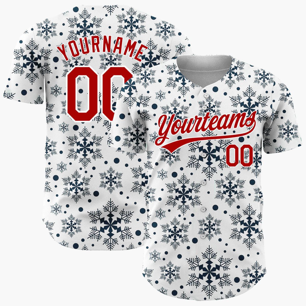 Custom White Dark Blue Snowflakes Repeat Geometric Pattern Christmas Baseball Jersey