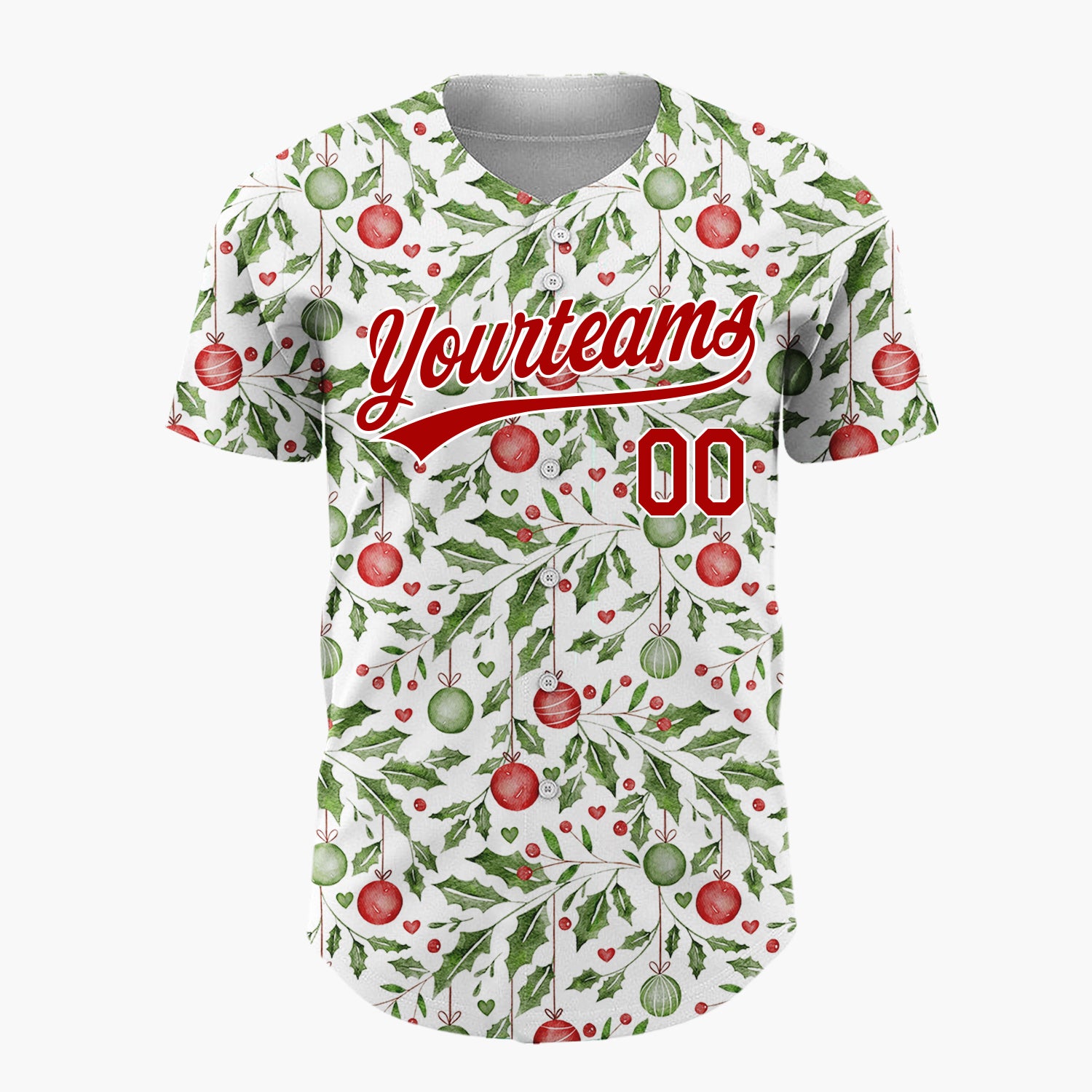 Custom White Holly Leaves And Ornaments Watercolor Christmas Baseball Jersey