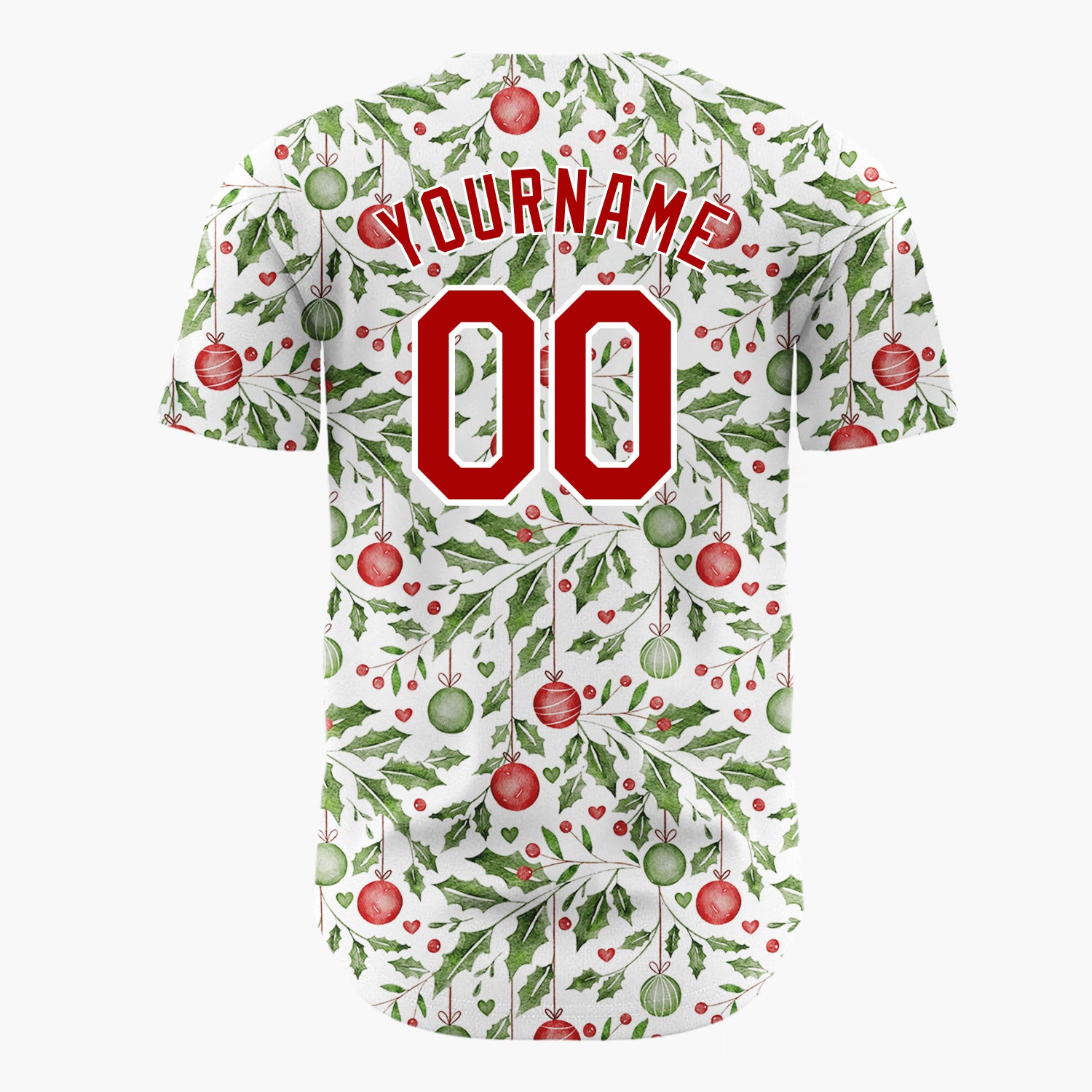 Custom White Holly Leaves And Ornaments Watercolor Christmas Baseball Jersey