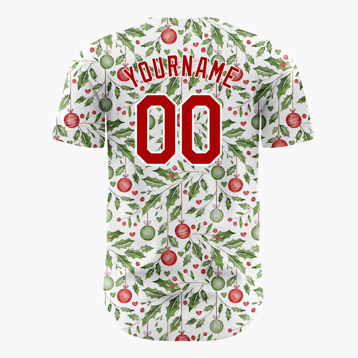 Custom White Holly Leaves And Ornaments Watercolor Christmas Baseball Jersey