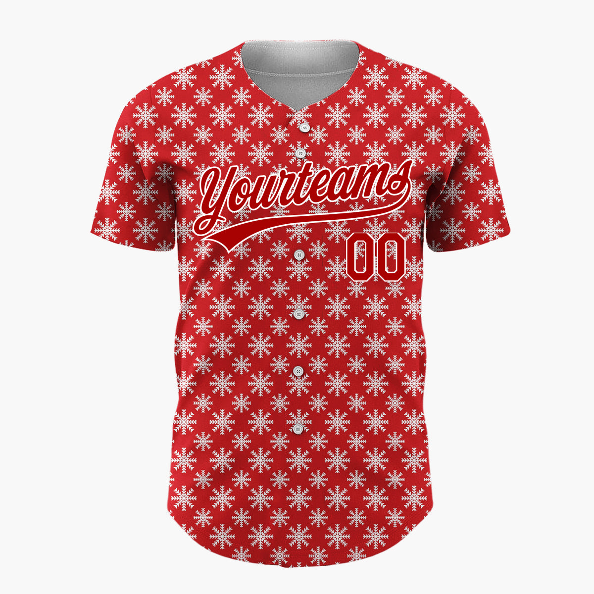 Custom Red White Snowflakes Minimalist Geometric Pattern Christmas Baseball Jersey
