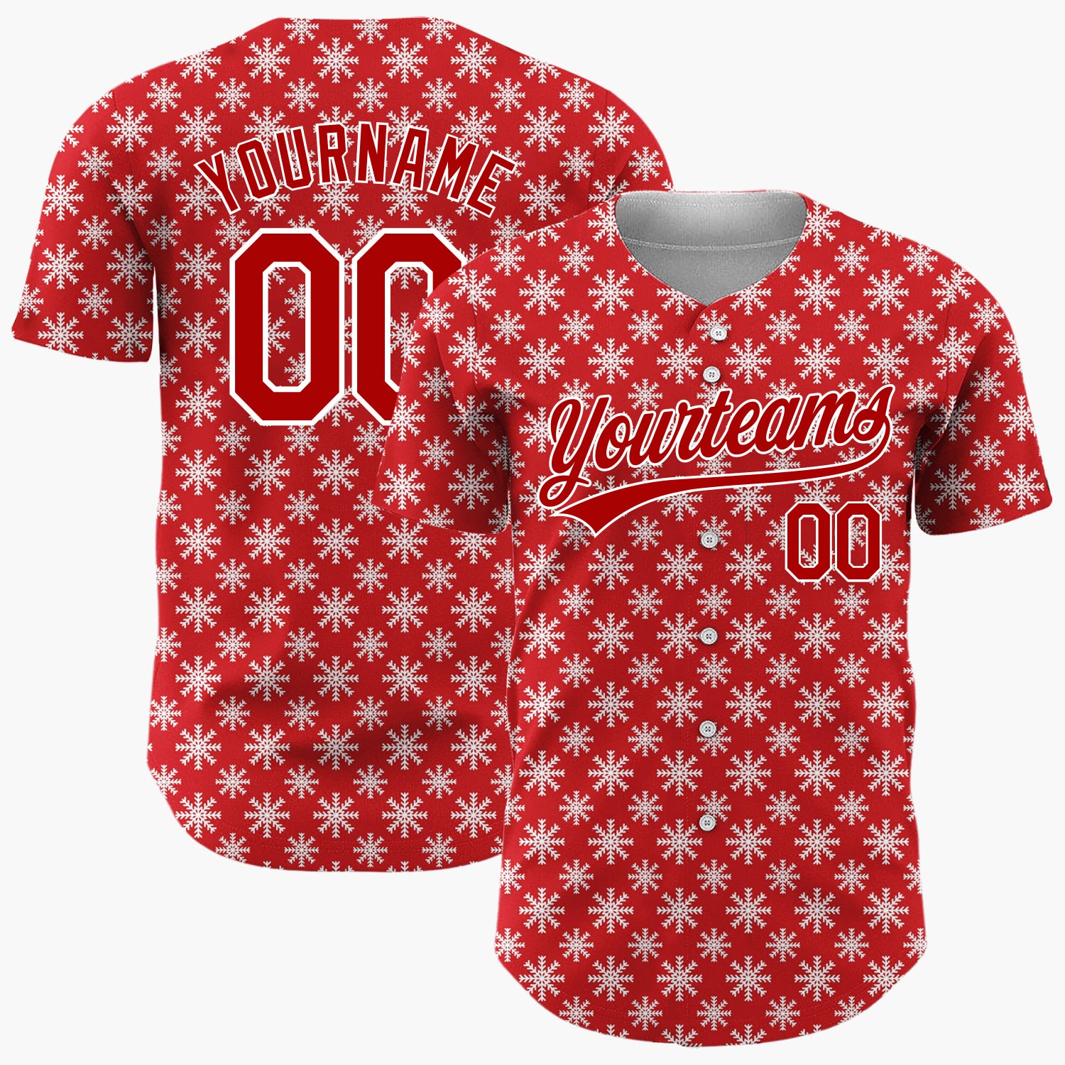Custom Red White Snowflakes Minimalist Geometric Pattern Christmas Baseball Jersey