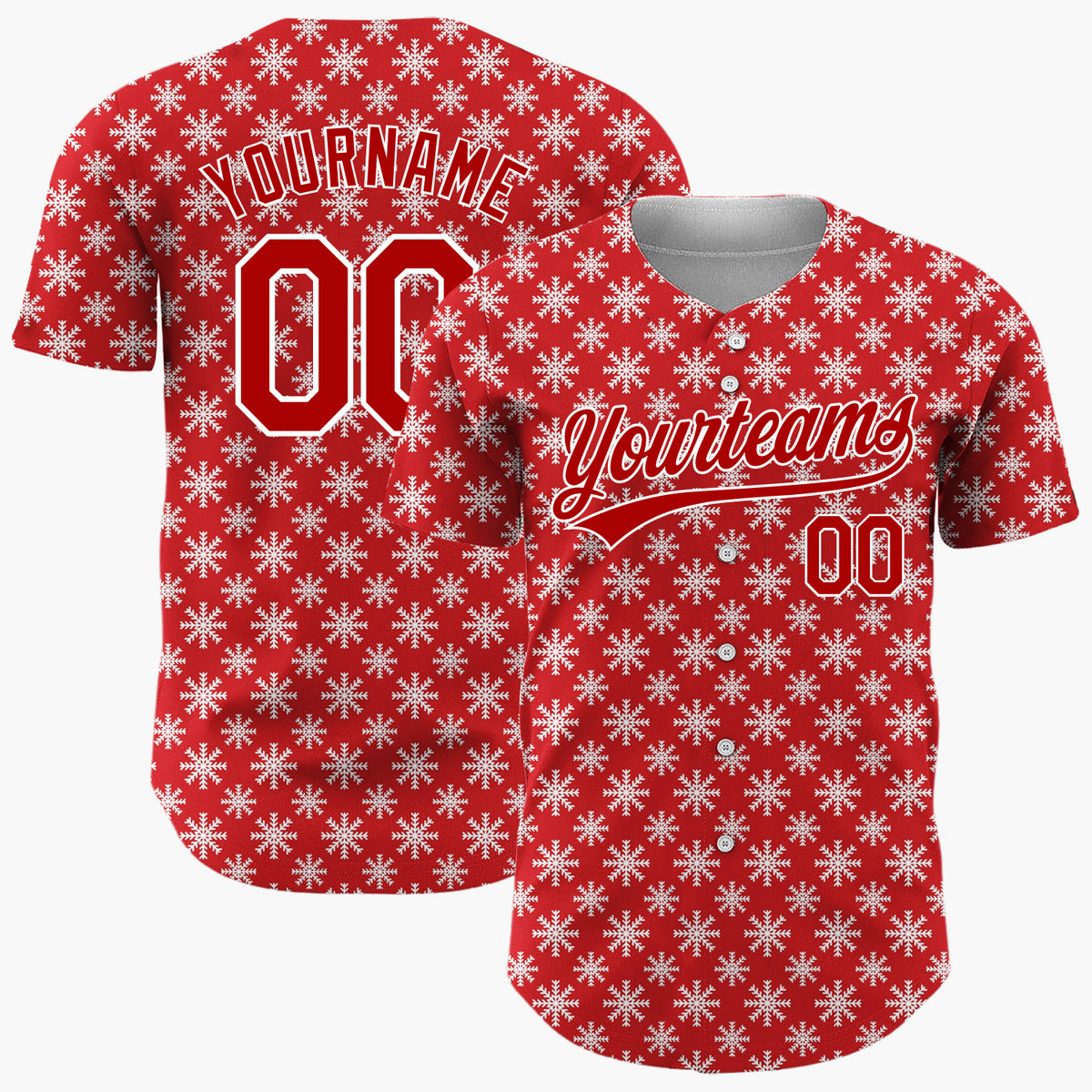 Custom Red White Snowflakes Minimalist Geometric Pattern Christmas Baseball Jersey