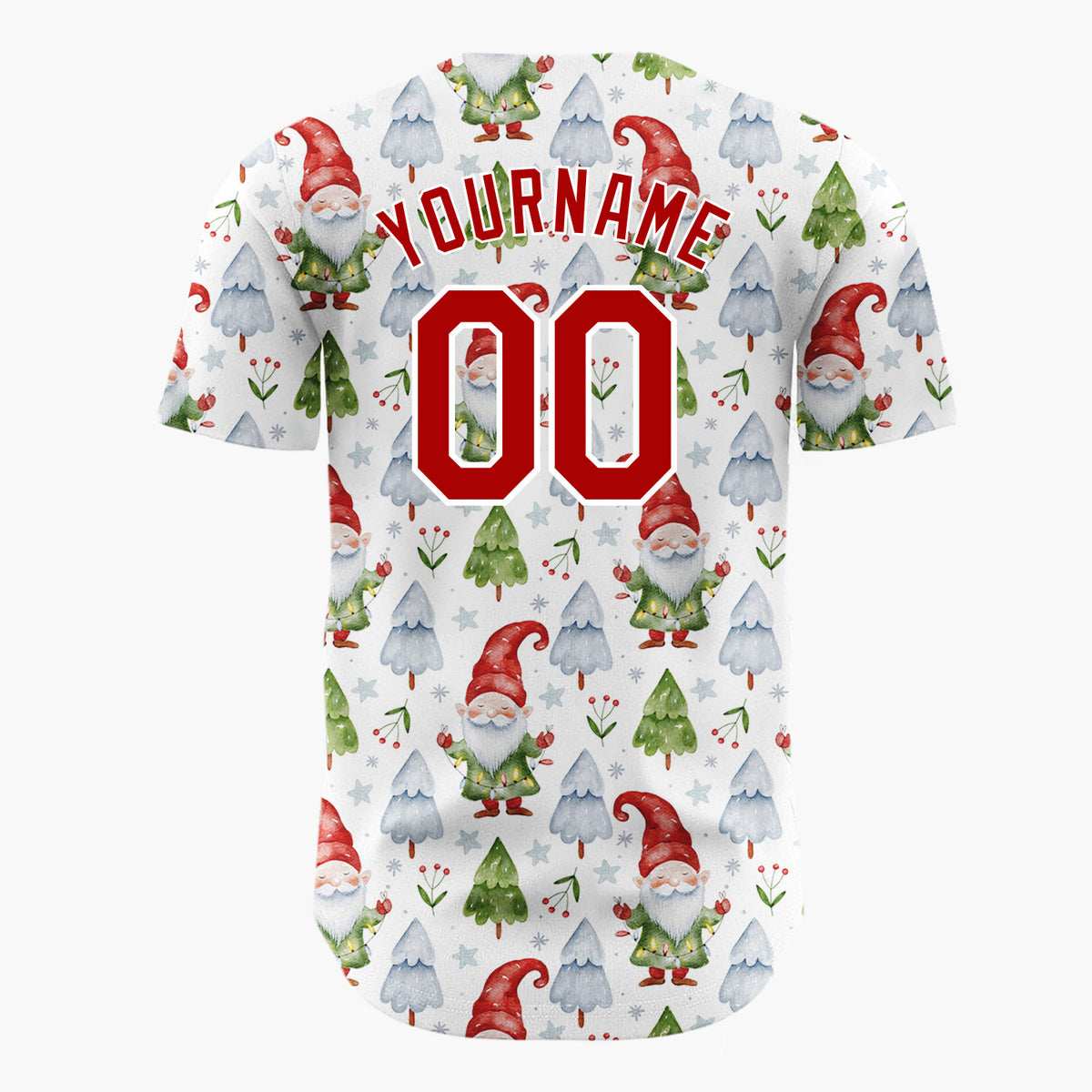 Custom White Gnomes And Christmas Trees Watercolor Christmas Baseball Jersey