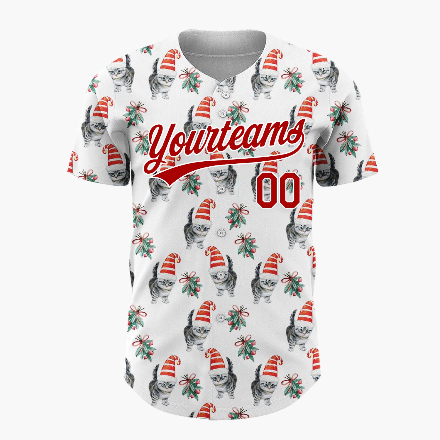 Custom White Kitten In Santa Hat Watercolor Christmas Baseball Jersey