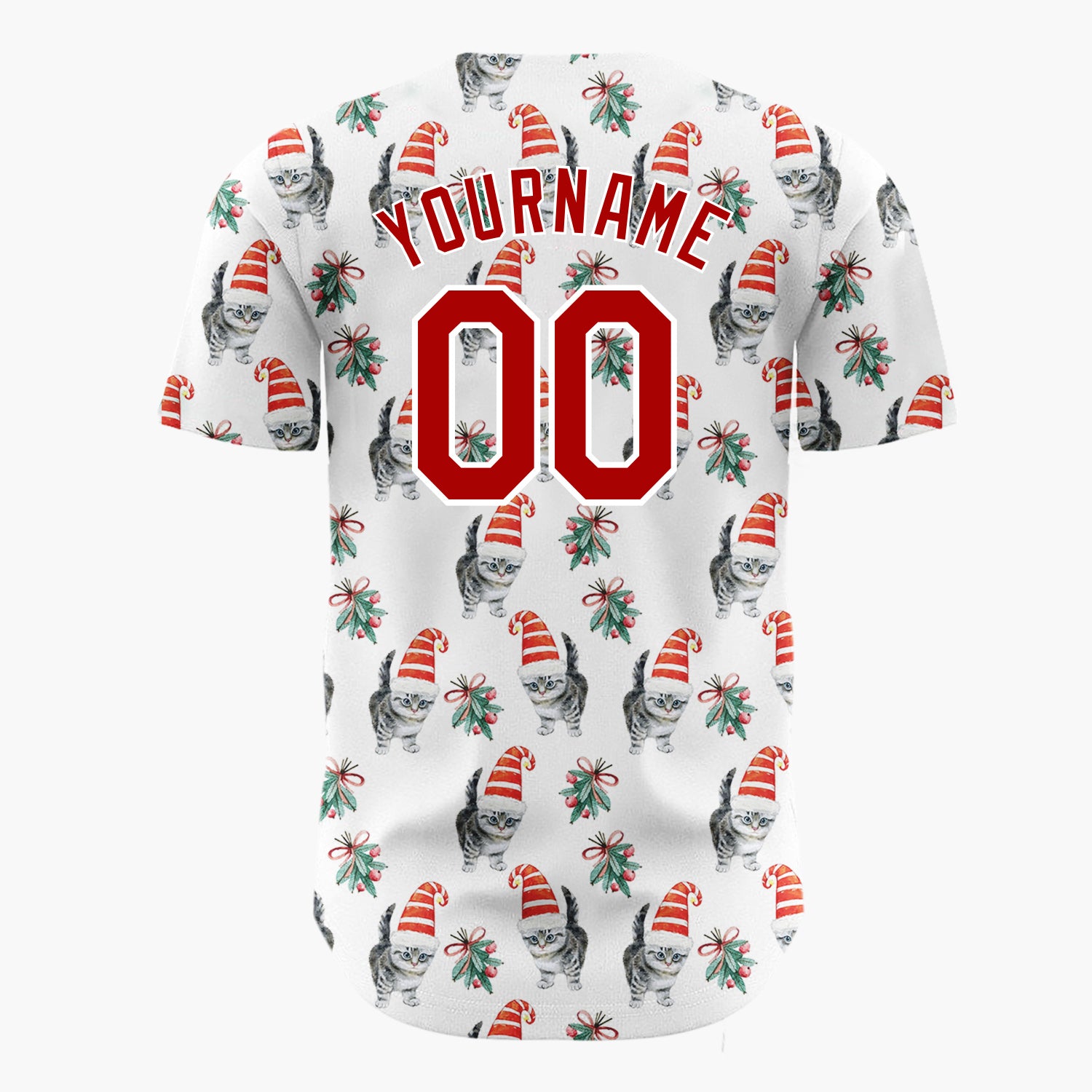 Custom White Kitten In Santa Hat Watercolor Christmas Baseball Jersey