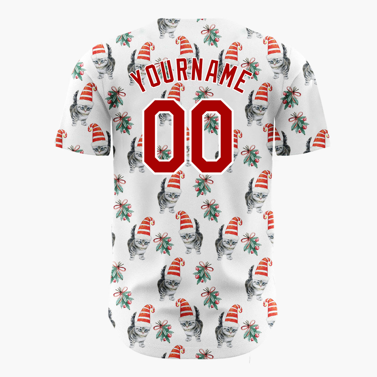 Custom White Kitten In Santa Hat Watercolor Christmas Baseball Jersey