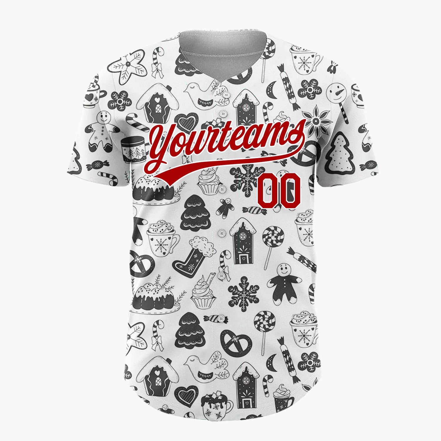 Custom White Black Holiday Treats Icons Doodle Pattern Christmas Baseball Jersey