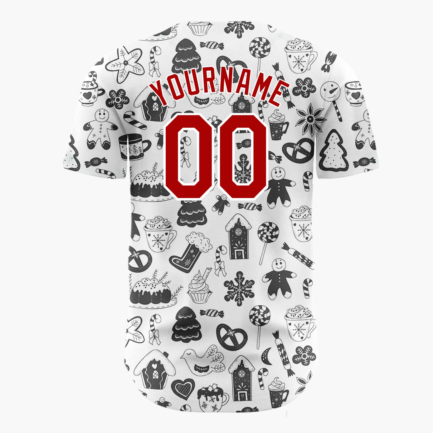 Custom White Black Holiday Treats Icons Doodle Pattern Christmas Baseball Jersey