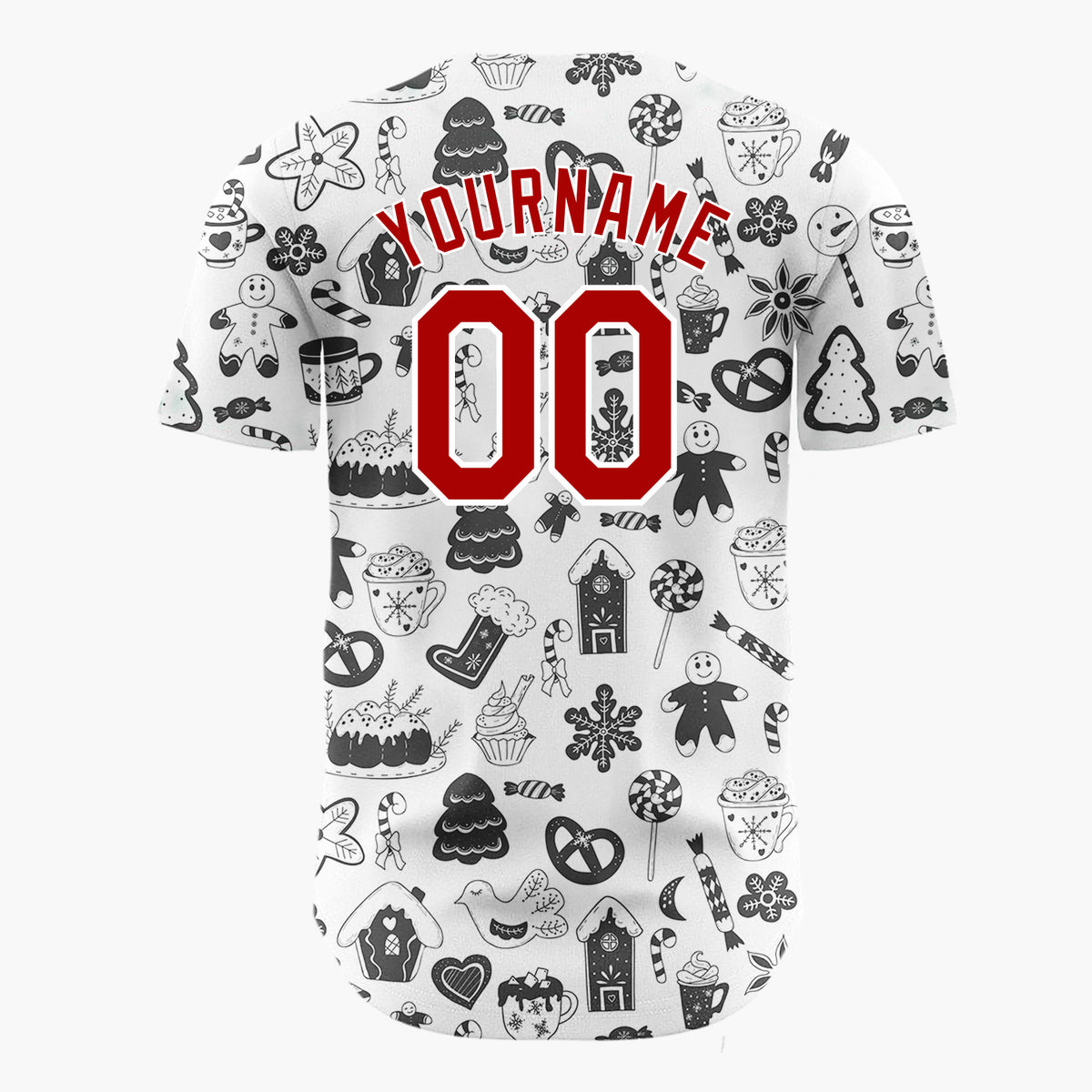 Custom White Black Holiday Treats Icons Doodle Pattern Christmas Baseball Jersey