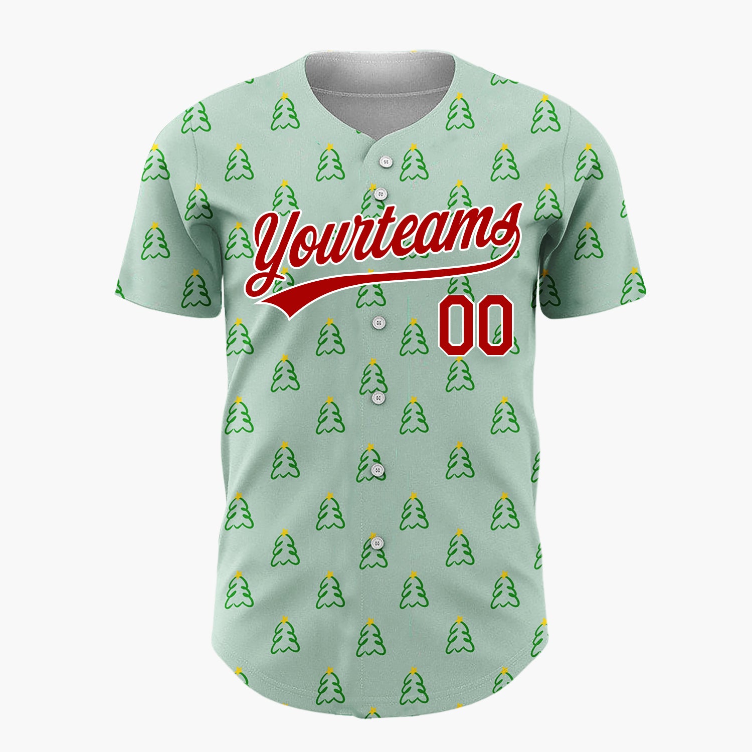 Custom Sage Simple Christmas Tree Doodles Pattern Christmas Baseball Jersey
