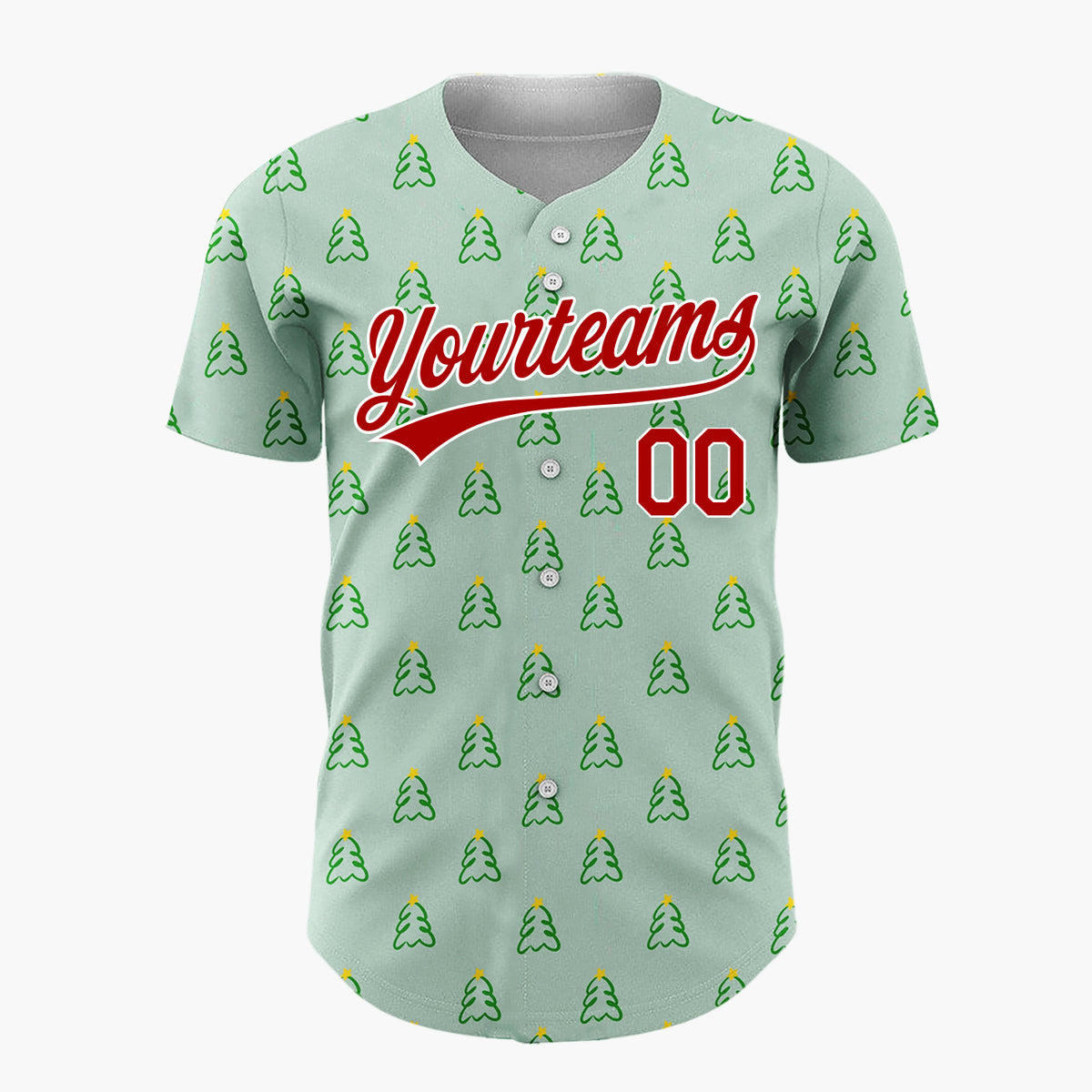 Custom Sage Simple Christmas Tree Doodles Pattern Christmas Baseball Jersey