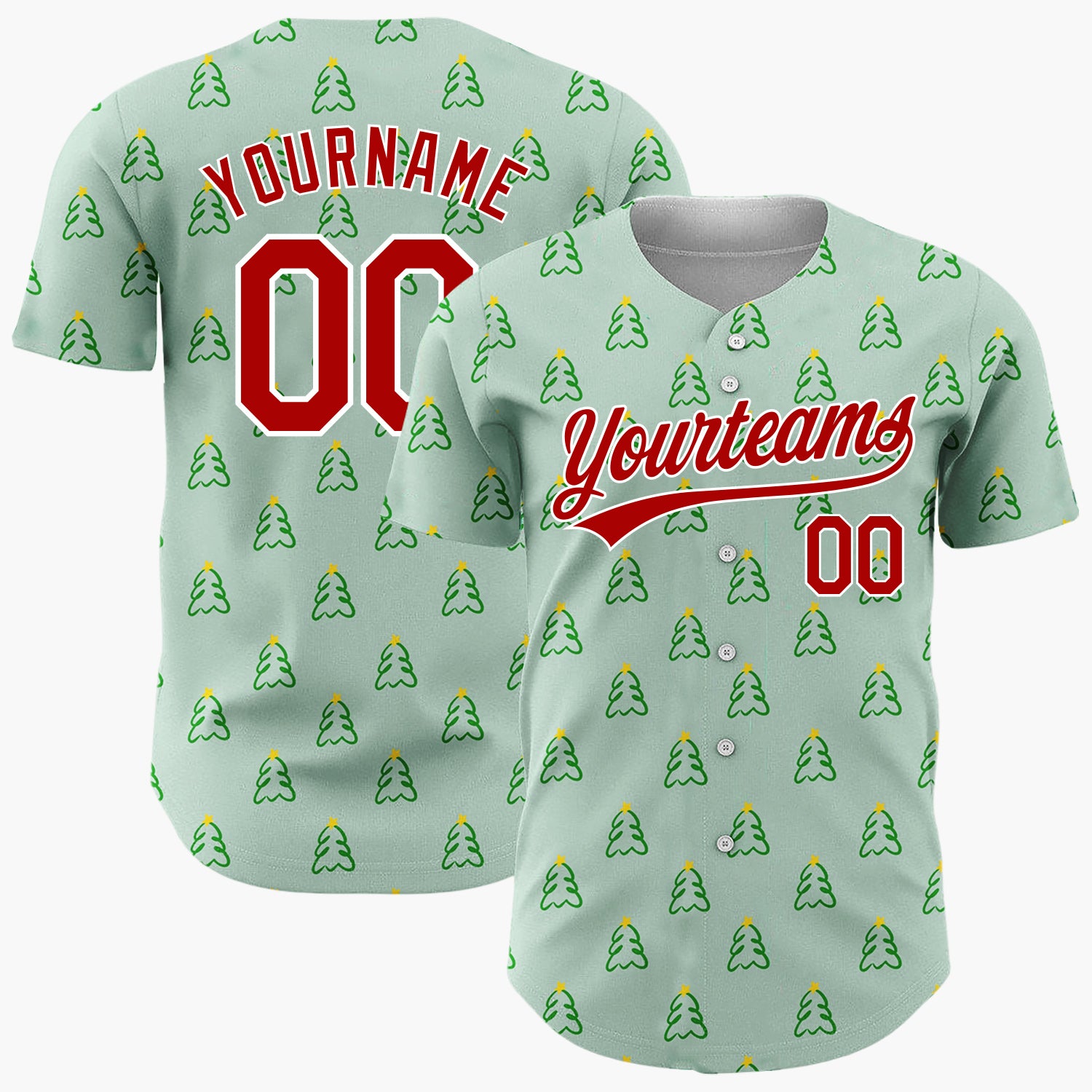 Custom Sage Simple Christmas Tree Doodles Pattern Christmas Baseball Jersey