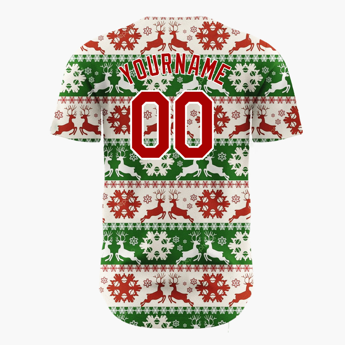 Custom White Nordic Reindeer Green Nordic Pattern Christmas Baseball Jersey
