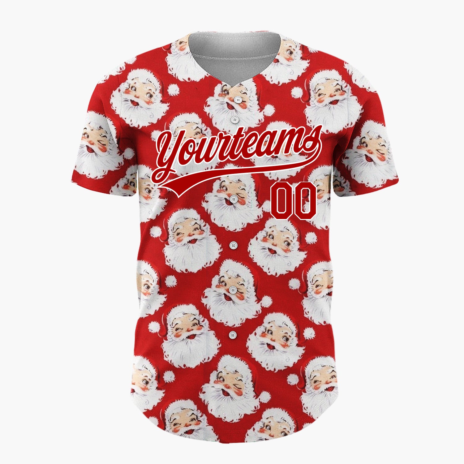 Custom Red Winking Santa Faces Whimsical Christmas Baseball Jersey
