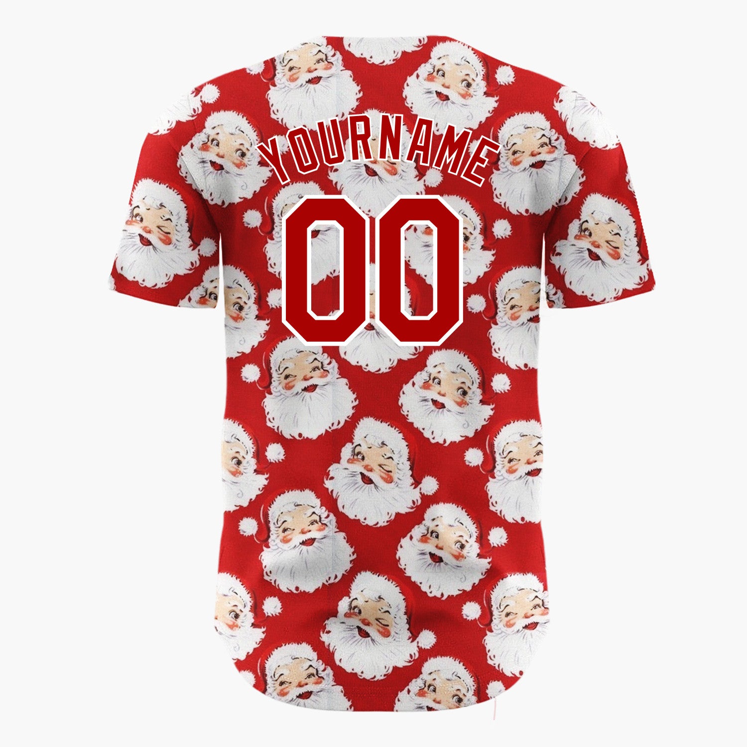 Custom Red Winking Santa Faces Whimsical Christmas Baseball Jersey
