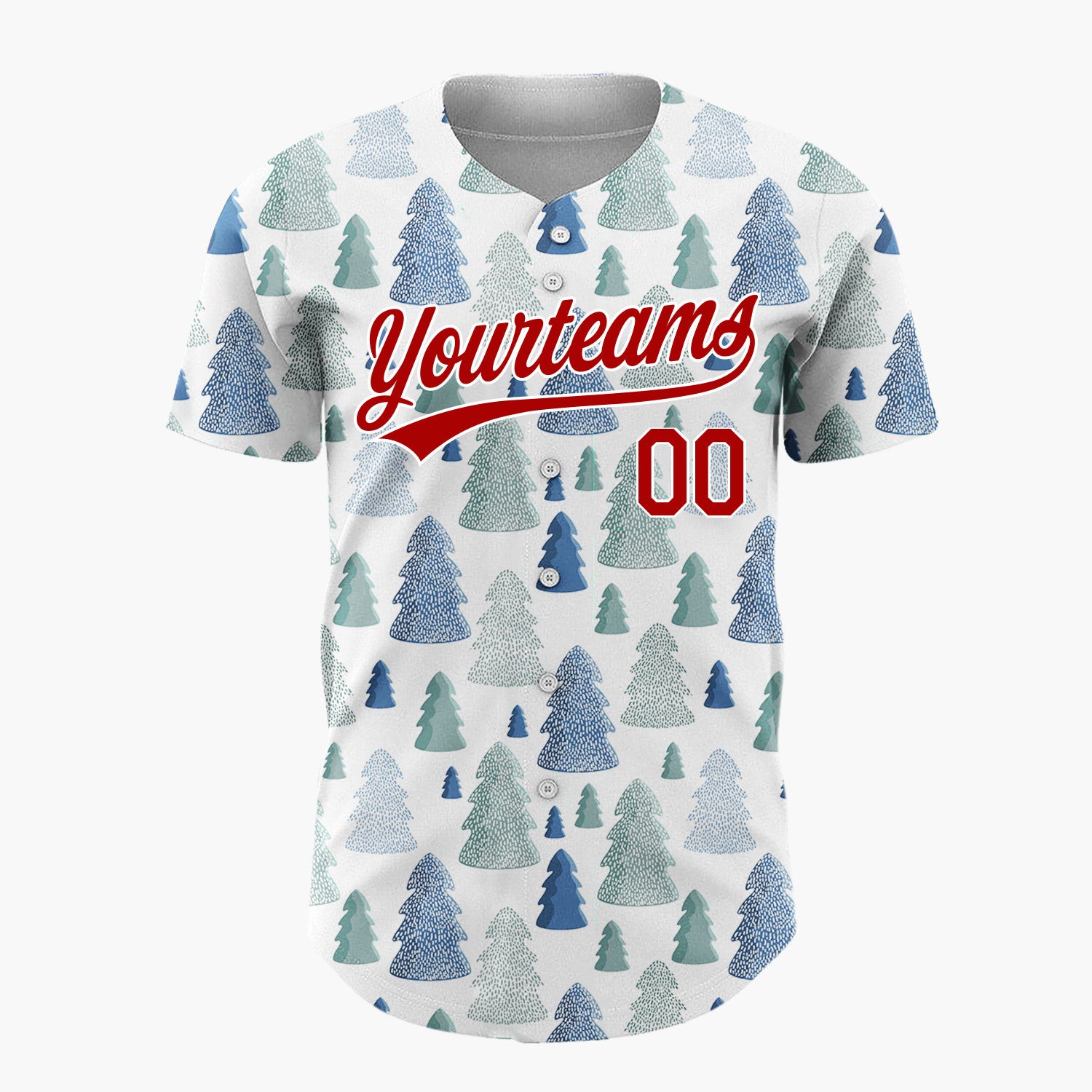 Custom White Blue Teal Textured Christmas Trees Winter Pattern Christmas Baseball Jersey