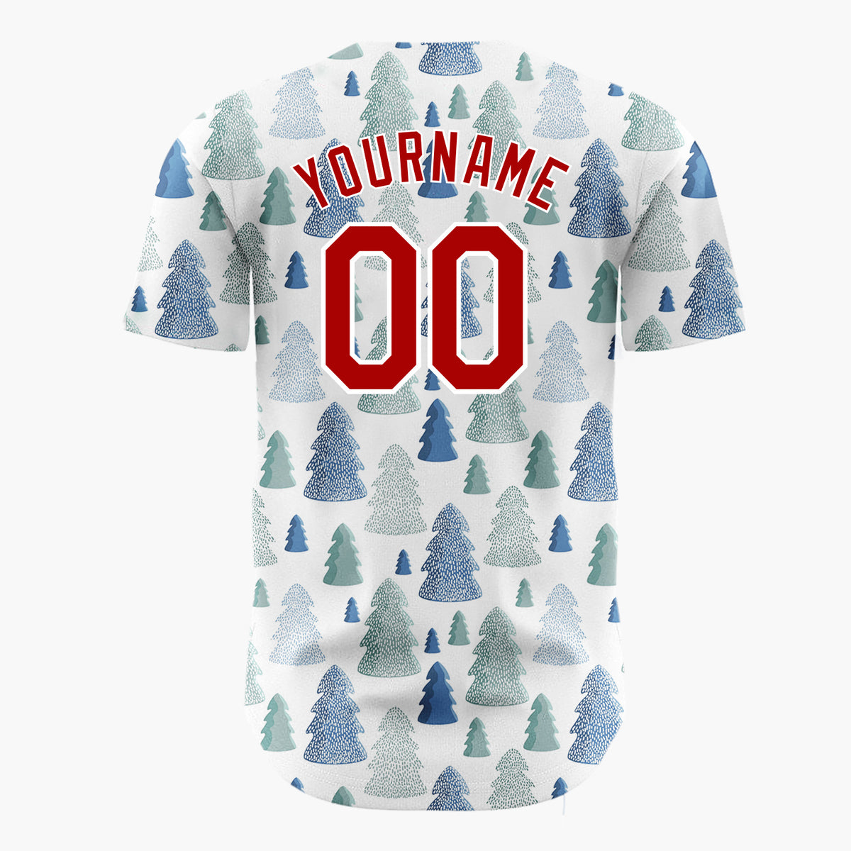 Custom White Blue Teal Textured Christmas Trees Winter Pattern Christmas Baseball Jersey