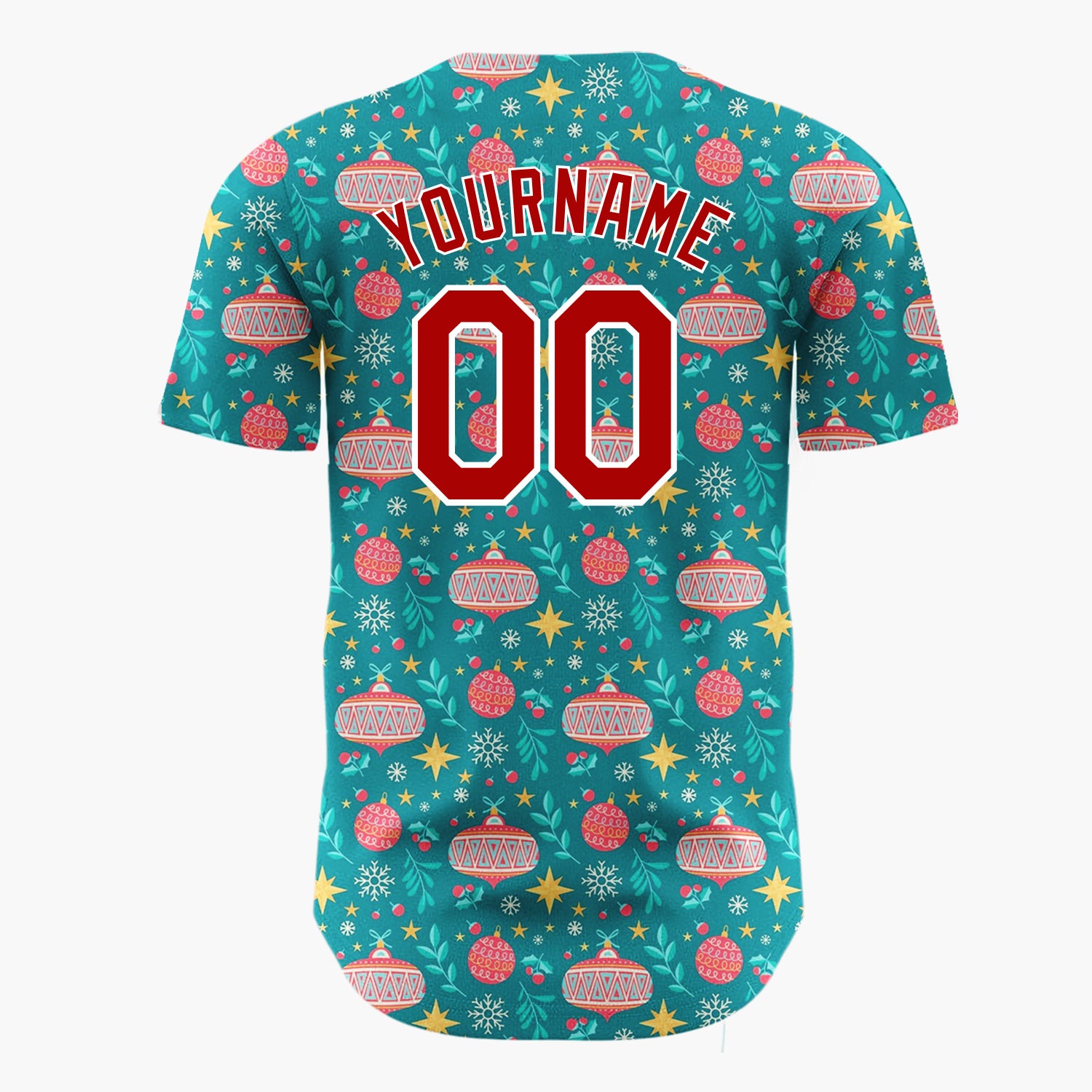 Custom Teal Red Yellow Ornaments And Stars Christmas Baseball Jersey