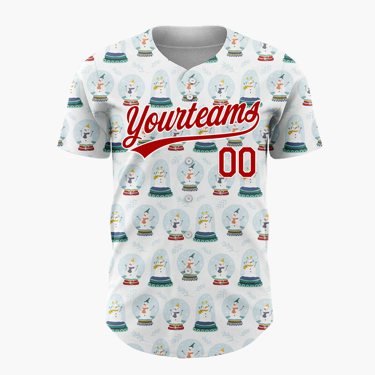 Custom White Blue Snowman Snow Globe Simple Pattern Christmas Baseball Jersey