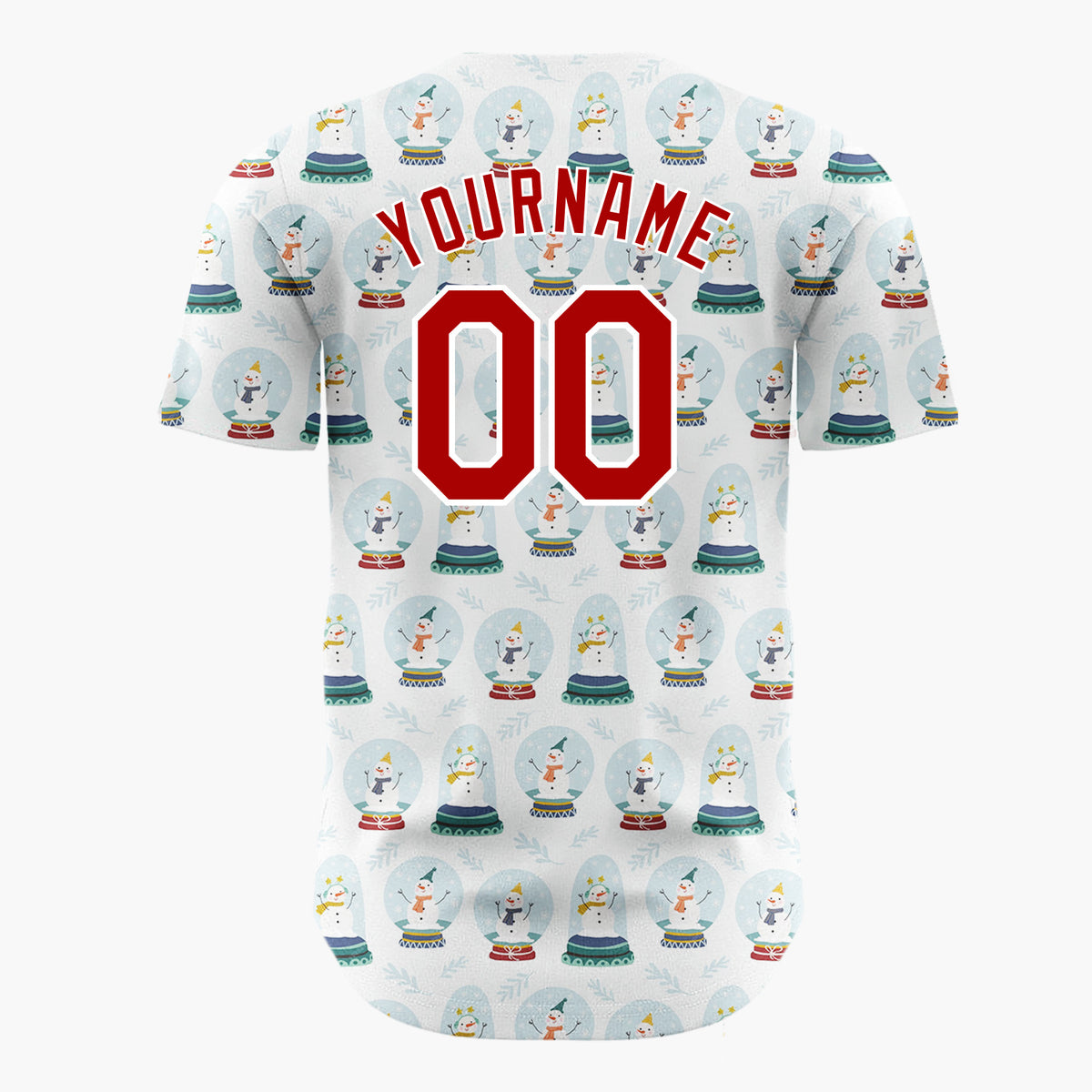 Custom White Blue Snowman Snow Globe Simple Pattern Christmas Baseball Jersey