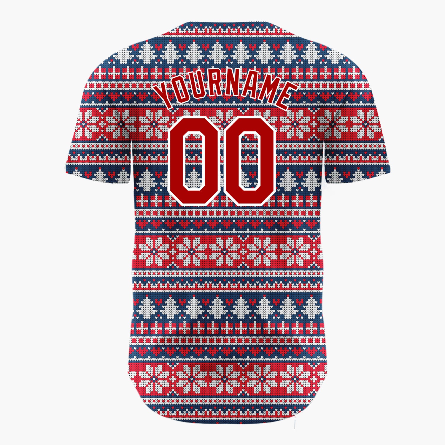 Custom Red White Trees And Snowflakes Nordic Fair Isle Knit Pattern Christmas Baseball Jersey