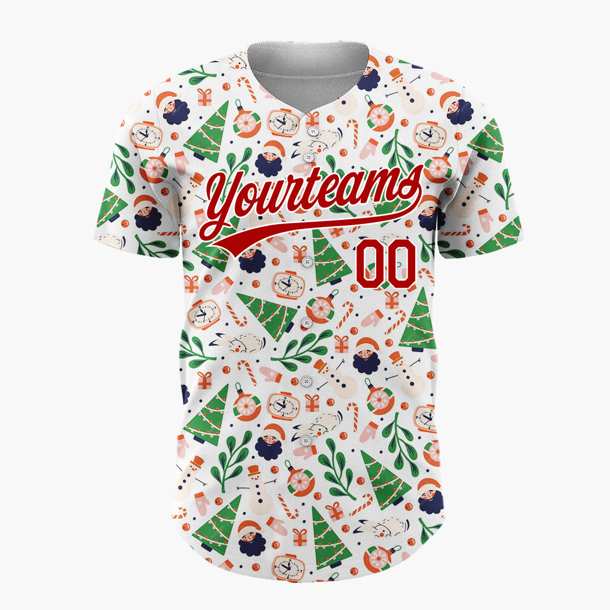 Custom White Christmas Trees Santa Doodles Cartoon Pattern Christmas Baseball Jersey