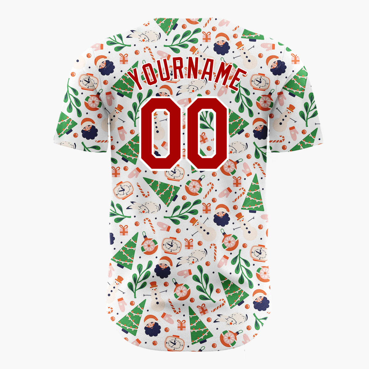 Custom White Christmas Trees Santa Doodles Cartoon Pattern Christmas Baseball Jersey
