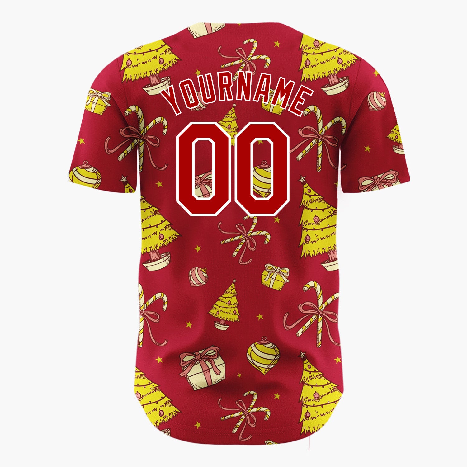 Custom Red Yellow Trees Gifts And Baubles Christmas Sketch Pattern Christmas Baseball Jersey