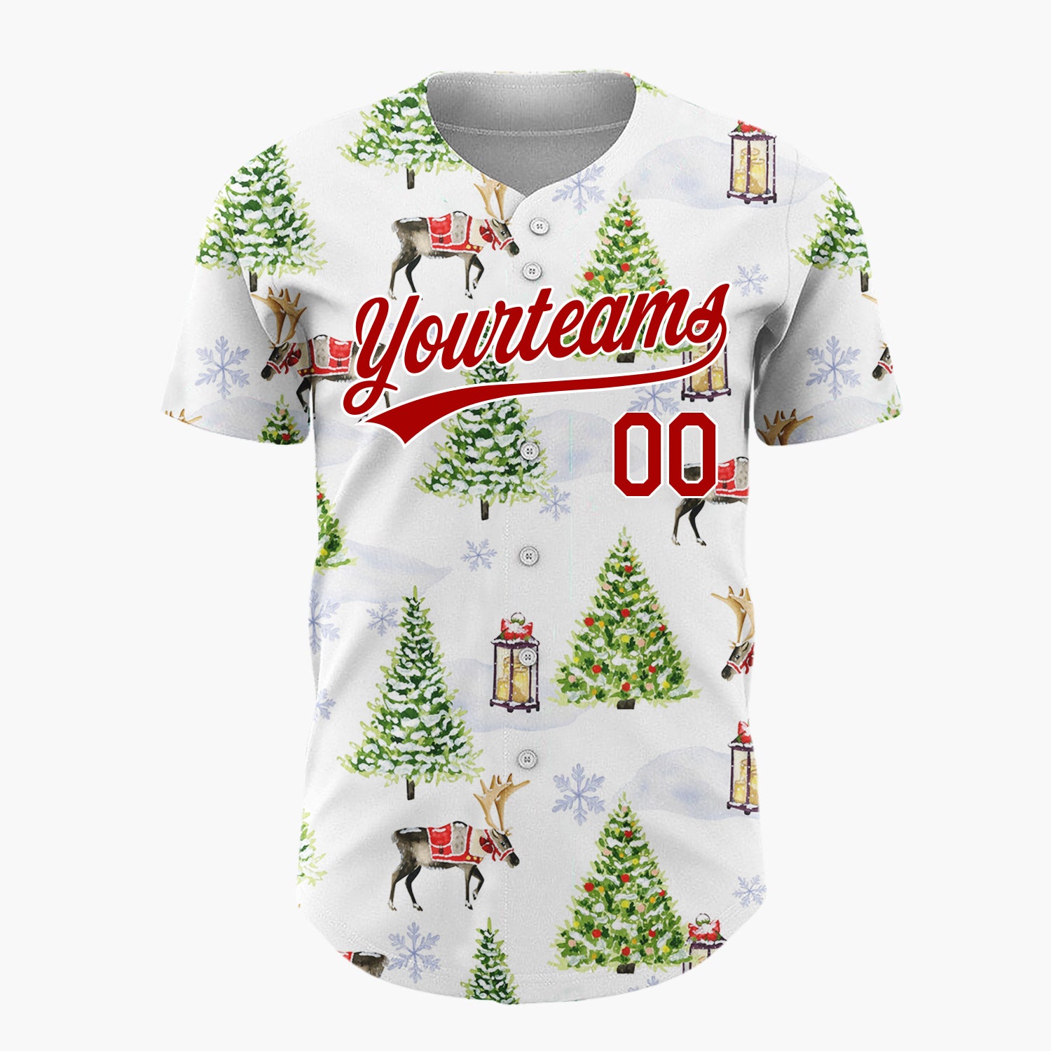 Custom White Christmas Tree And Reindeer Winter Watercolor Pattern Christmas Baseball Jersey