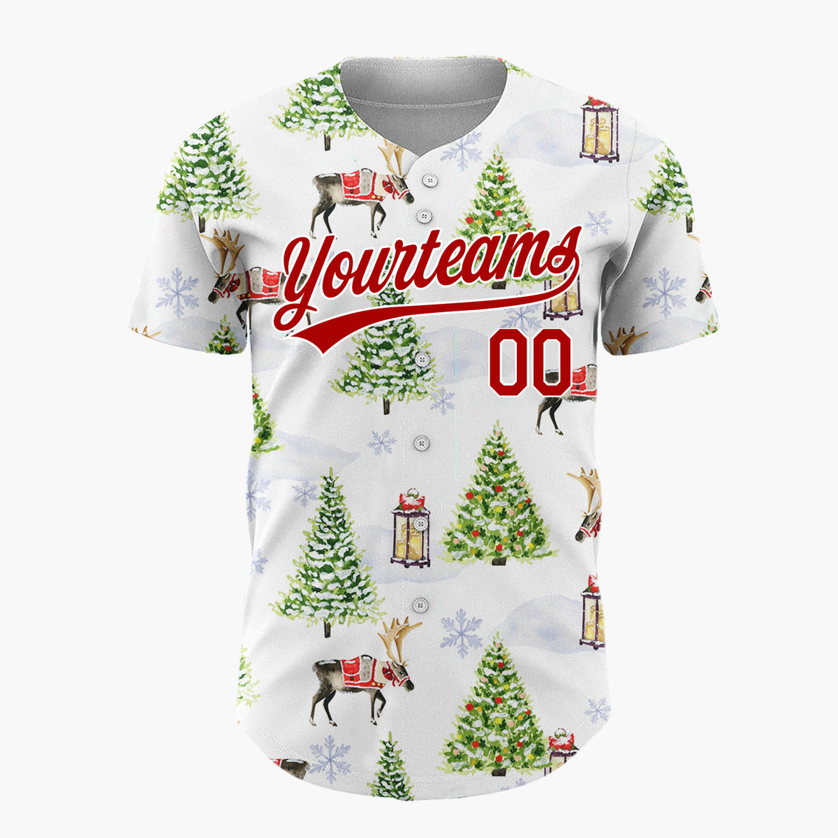 Custom White Christmas Tree And Reindeer Winter Watercolor Pattern Christmas Baseball Jersey