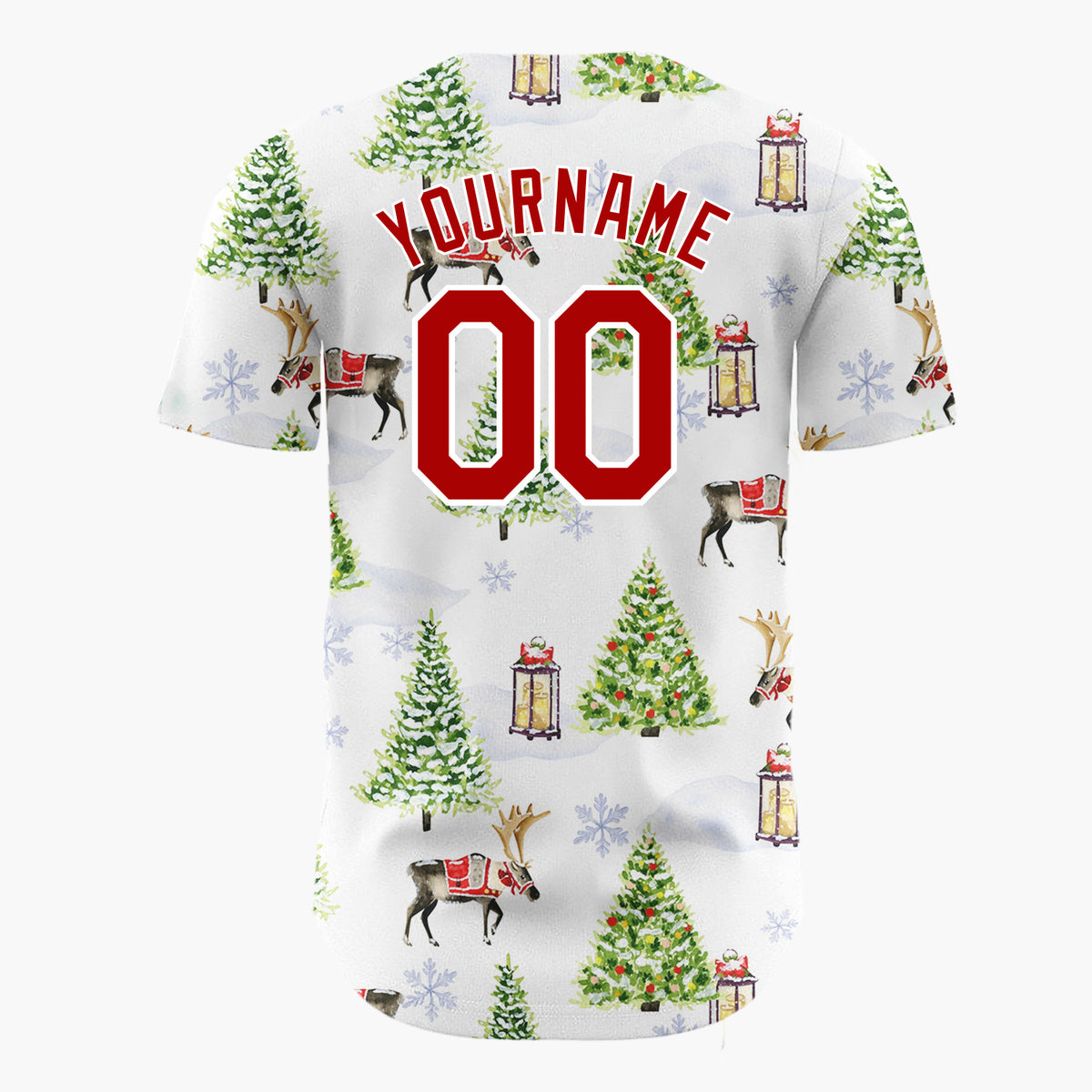 Custom White Christmas Tree And Reindeer Winter Watercolor Pattern Christmas Baseball Jersey