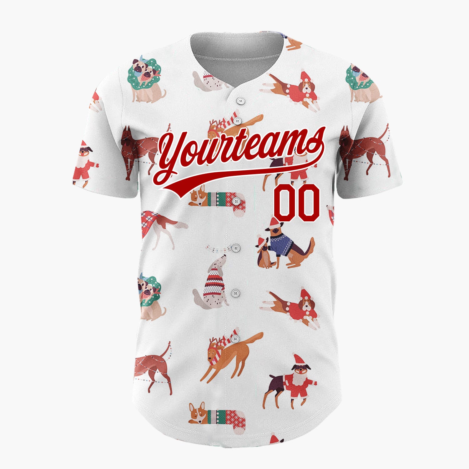 Custom White Christmas Dogs Festive Flat Illustration Pattern Christmas Baseball Jersey