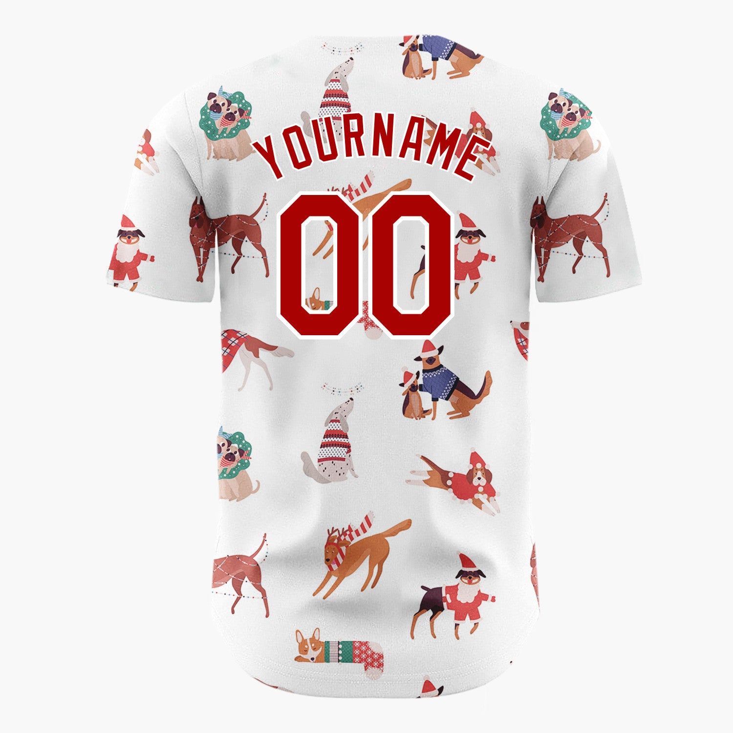 Custom White Christmas Dogs Festive Flat Illustration Pattern Christmas Baseball Jersey