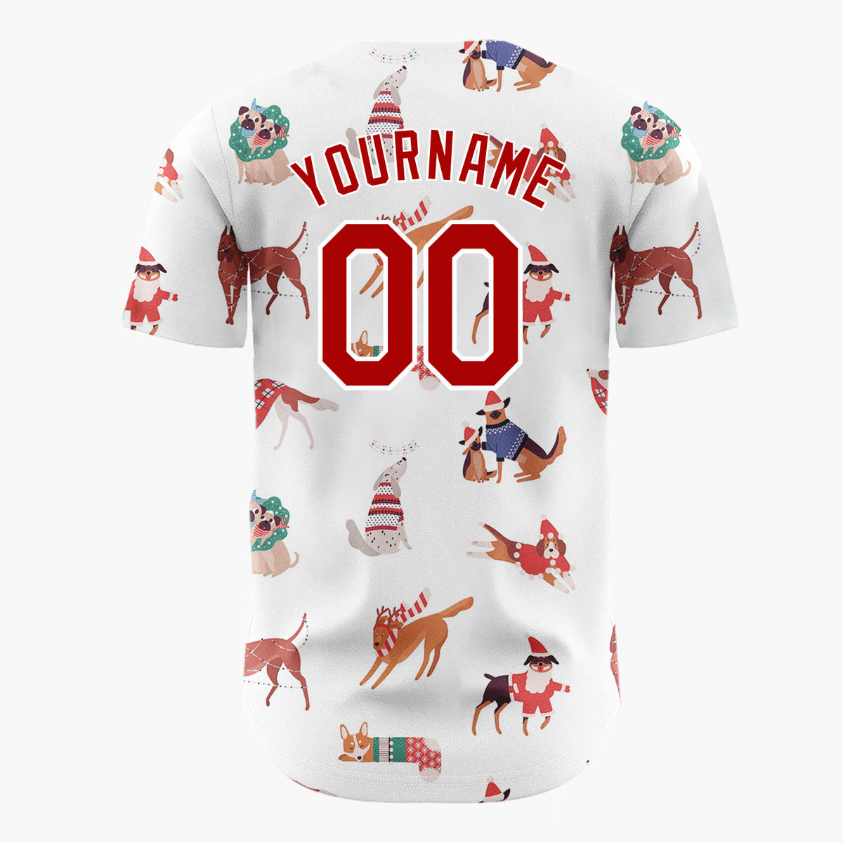 Custom White Christmas Dogs Festive Flat Illustration Pattern Christmas Baseball Jersey