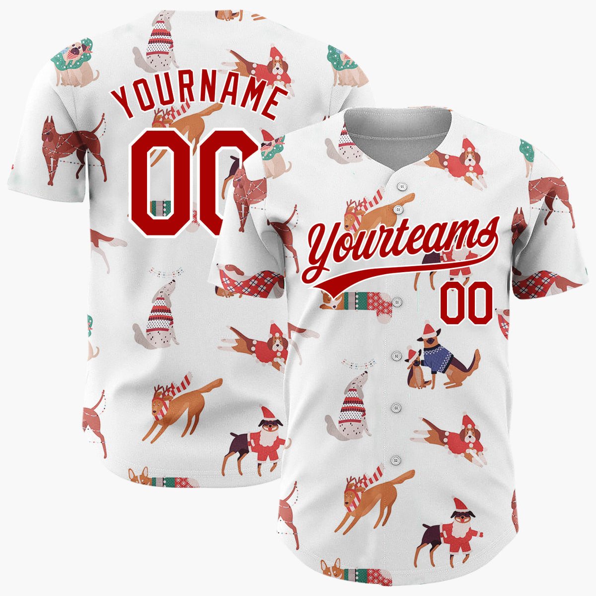 Custom White Christmas Dogs Festive Flat Illustration Pattern Christmas Baseball Jersey