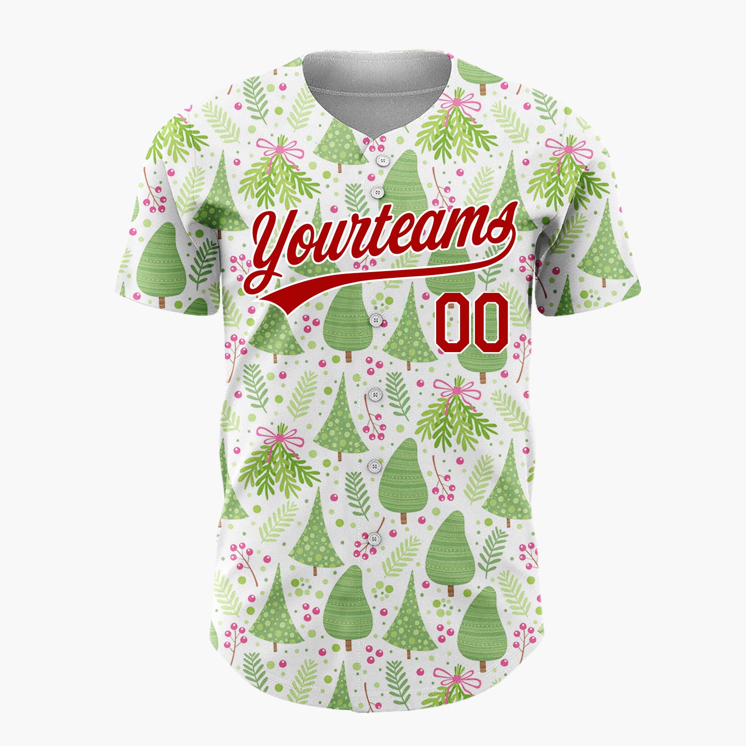 Custom White Christmas Tree And Foliage Cute Illustration Pattern Christmas Baseball Jersey