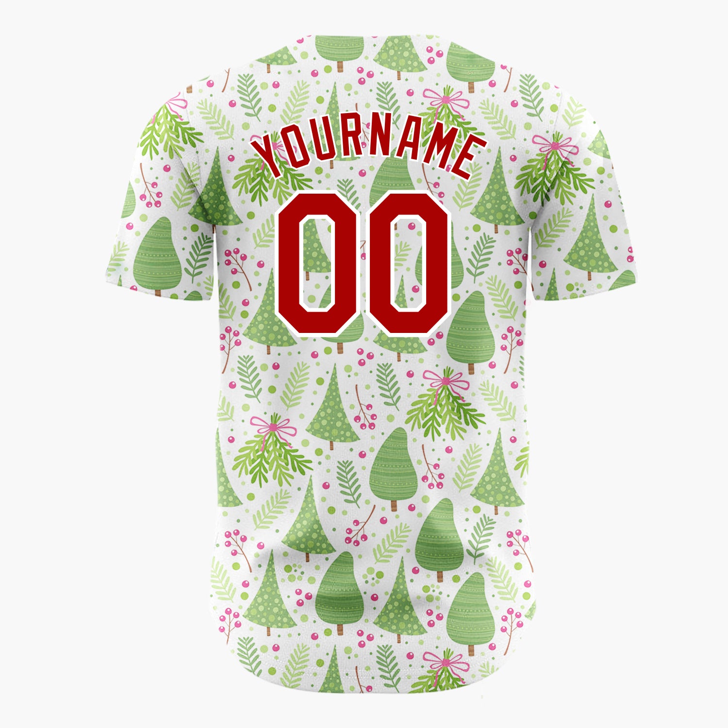 Custom White Christmas Tree And Foliage Cute Illustration Pattern Christmas Baseball Jersey