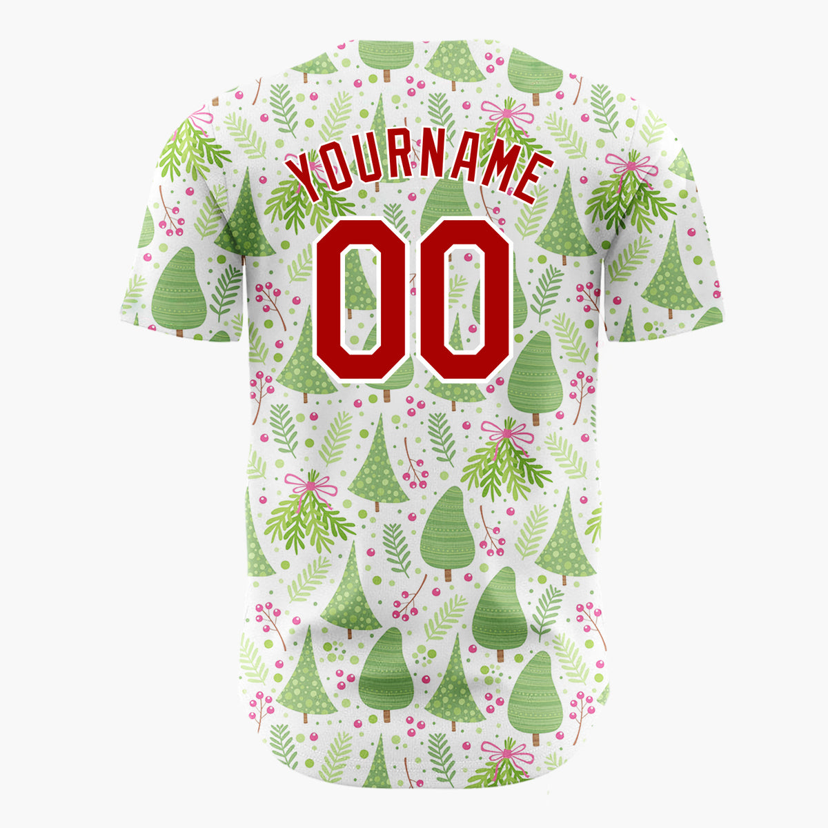 Custom White Christmas Tree And Foliage Cute Illustration Pattern Christmas Baseball Jersey
