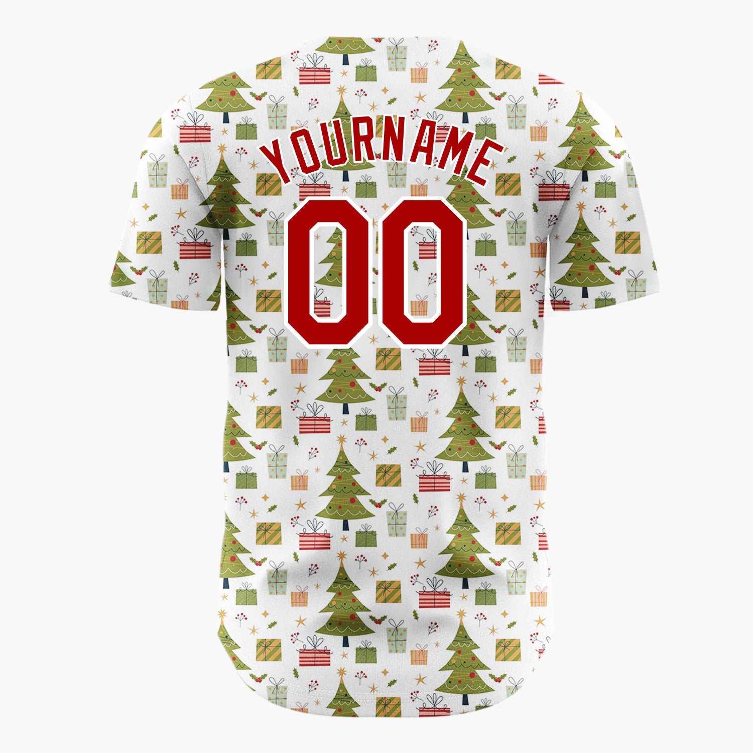 Custom White Green Christmas Trees And Gifts Minimalist Holiday Pattern Christmas Baseball Jersey