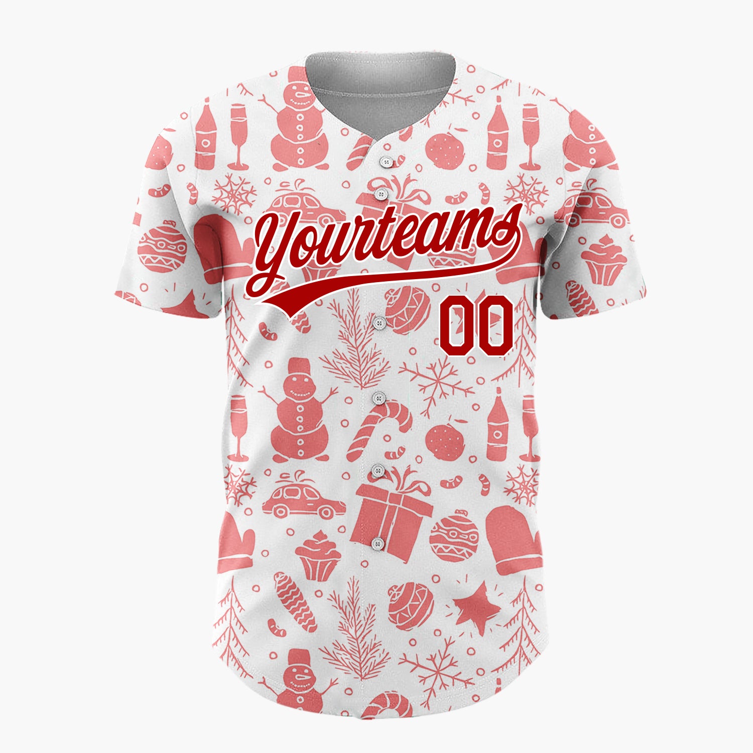 Custom White Coral Christmas Icon Silhouette Pattern Christmas Baseball Jersey