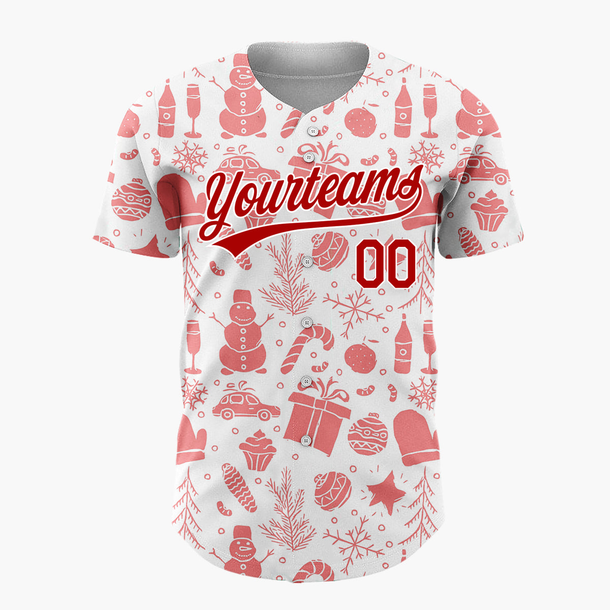 Custom White Coral Christmas Icon Silhouette Pattern Christmas Baseball Jersey