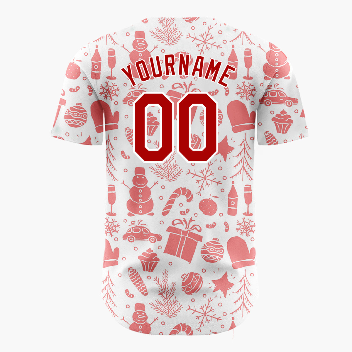 Custom White Coral Christmas Icon Silhouette Pattern Christmas Baseball Jersey