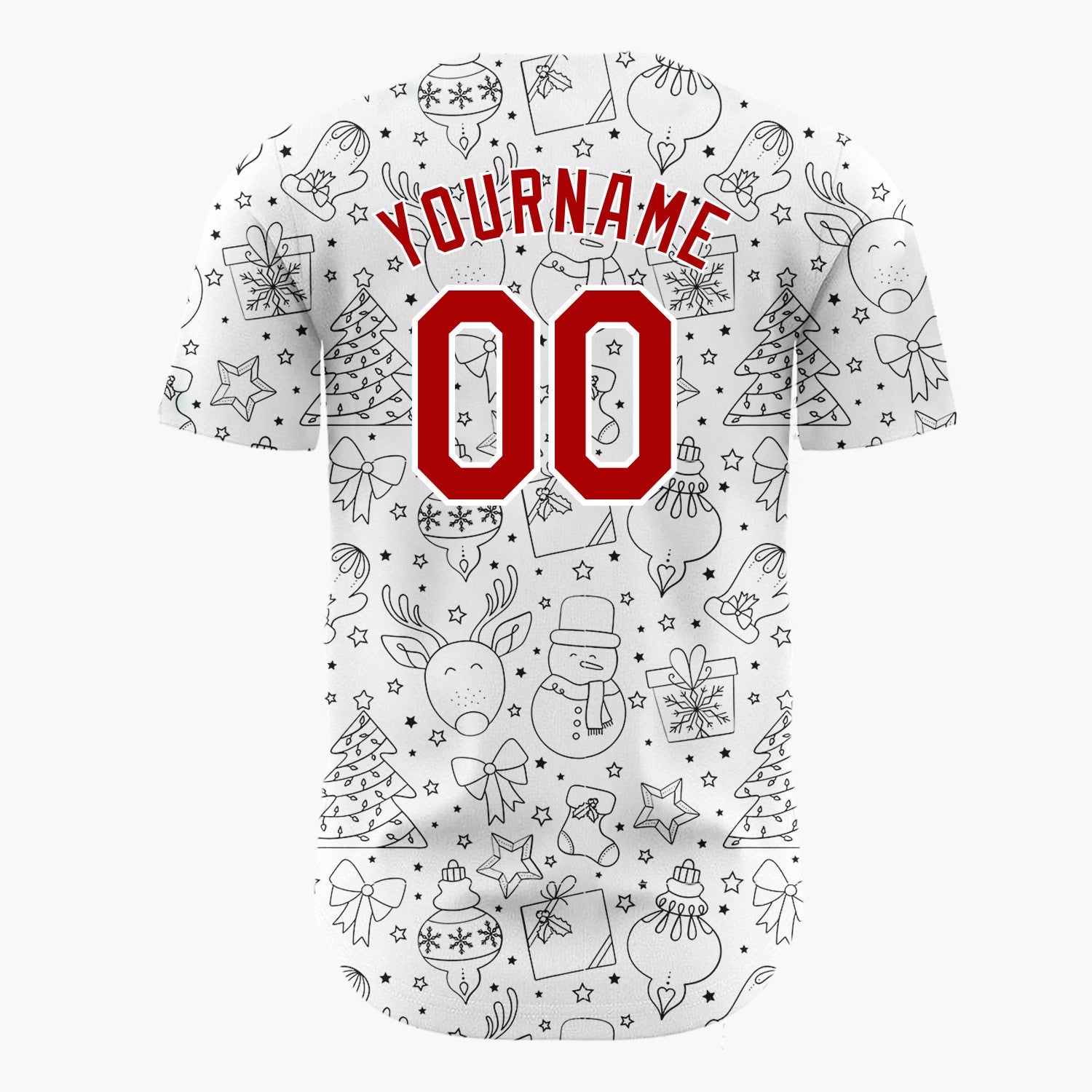 Custom White Christmas Doodles Outline Festive Line Art Pattern Christmas Baseball Jersey