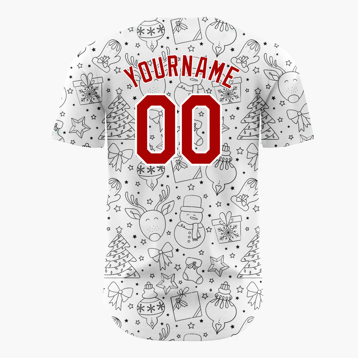 Custom White Christmas Doodles Outline Festive Line Art Pattern Christmas Baseball Jersey