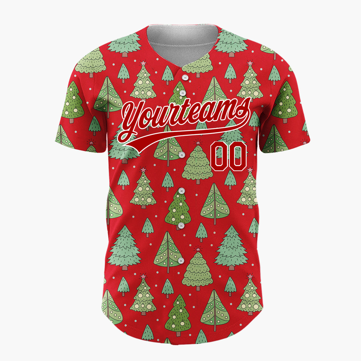 Custom White Green Christmas Trees And Stars Simple Doodle Pattern Christmas Baseball Jersey