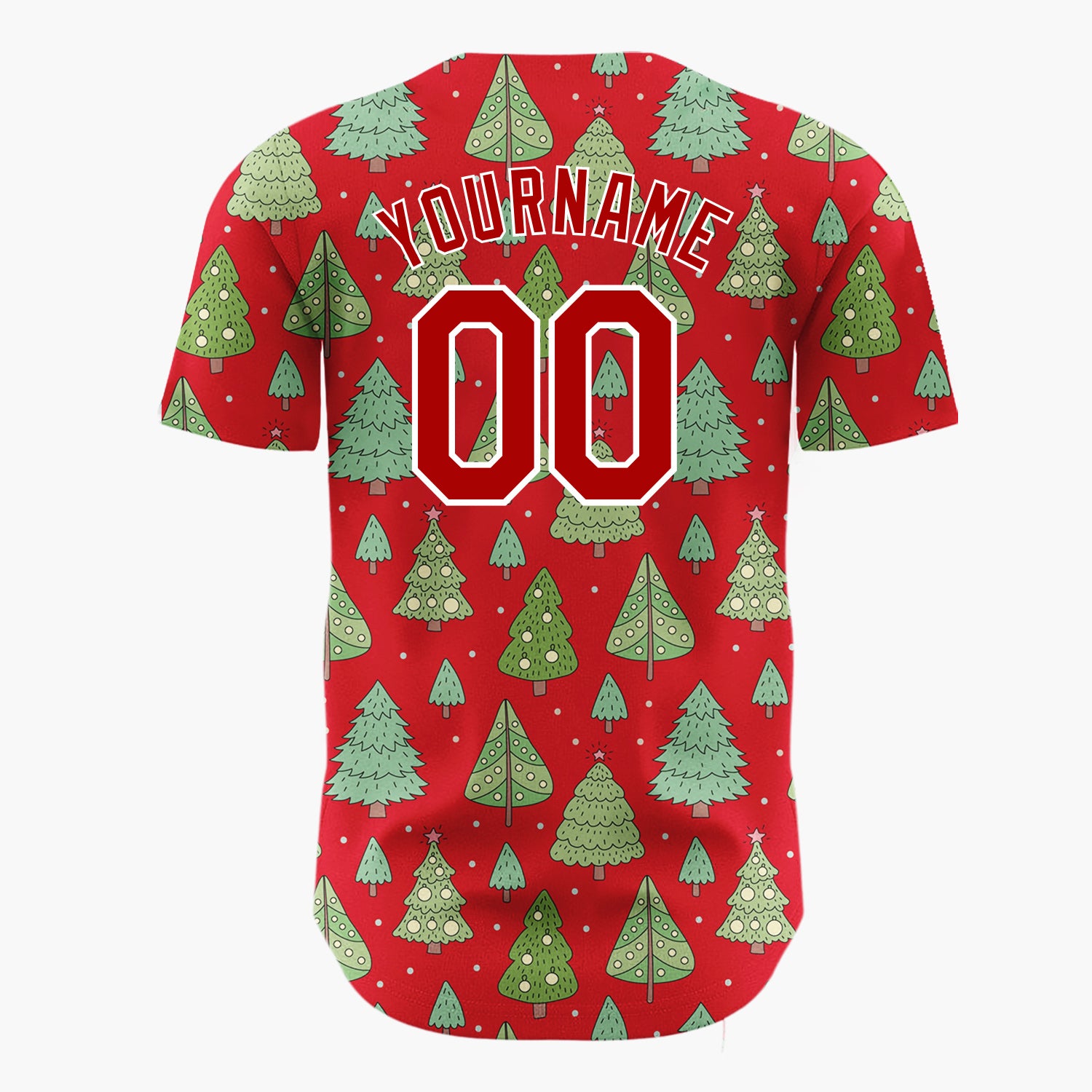 Custom White Green Christmas Trees And Stars Simple Doodle Pattern Christmas Baseball Jersey