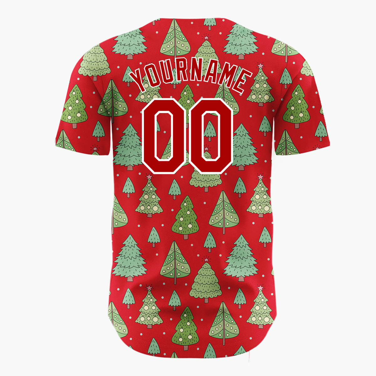 Custom White Green Christmas Trees And Stars Simple Doodle Pattern Christmas Baseball Jersey